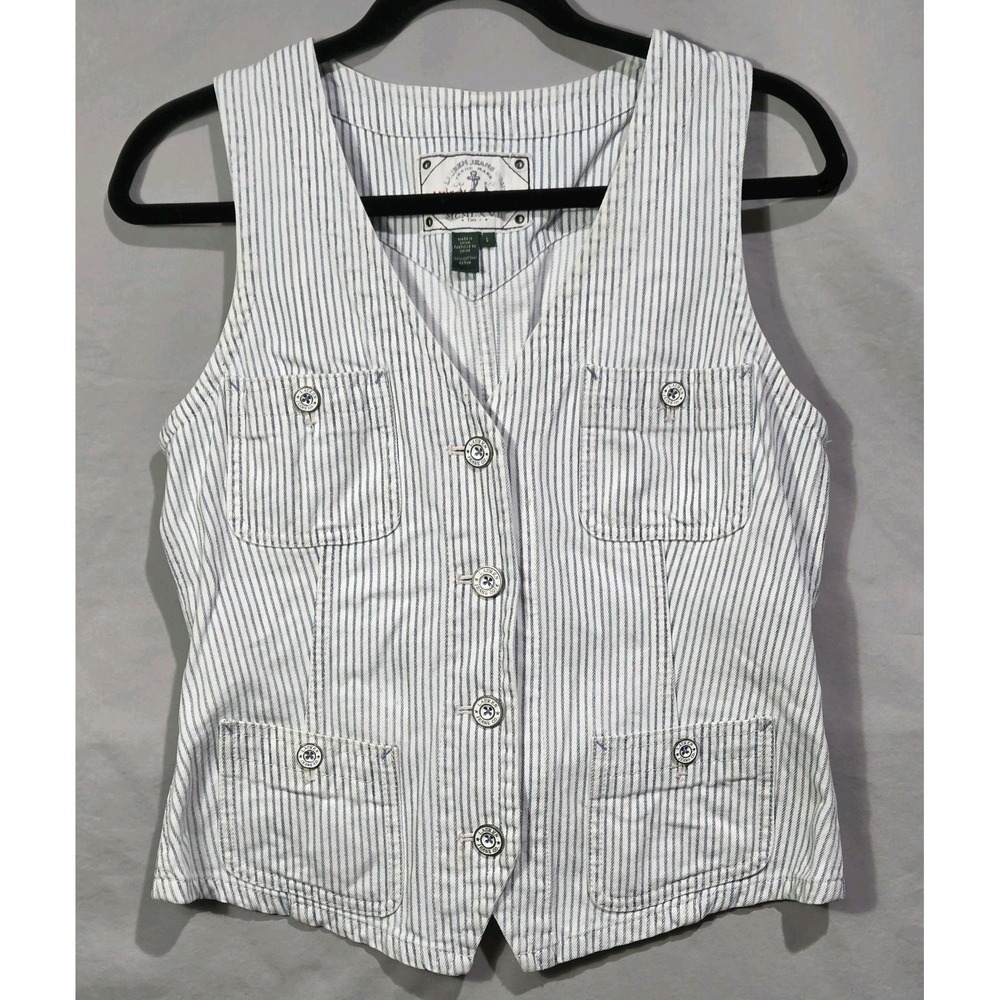 Ralph Lauren Jeans Co MCMLXVII Womens SMALL‎ Hickory Stripe Denim Vest Railroad